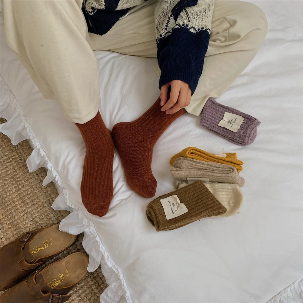 

Winter Thick Warm Socks Cashmere Wool Long Socks Fashion Solid Woman Socks Kawaii Cute Harajuku Vintage Street Wear Crew Socks