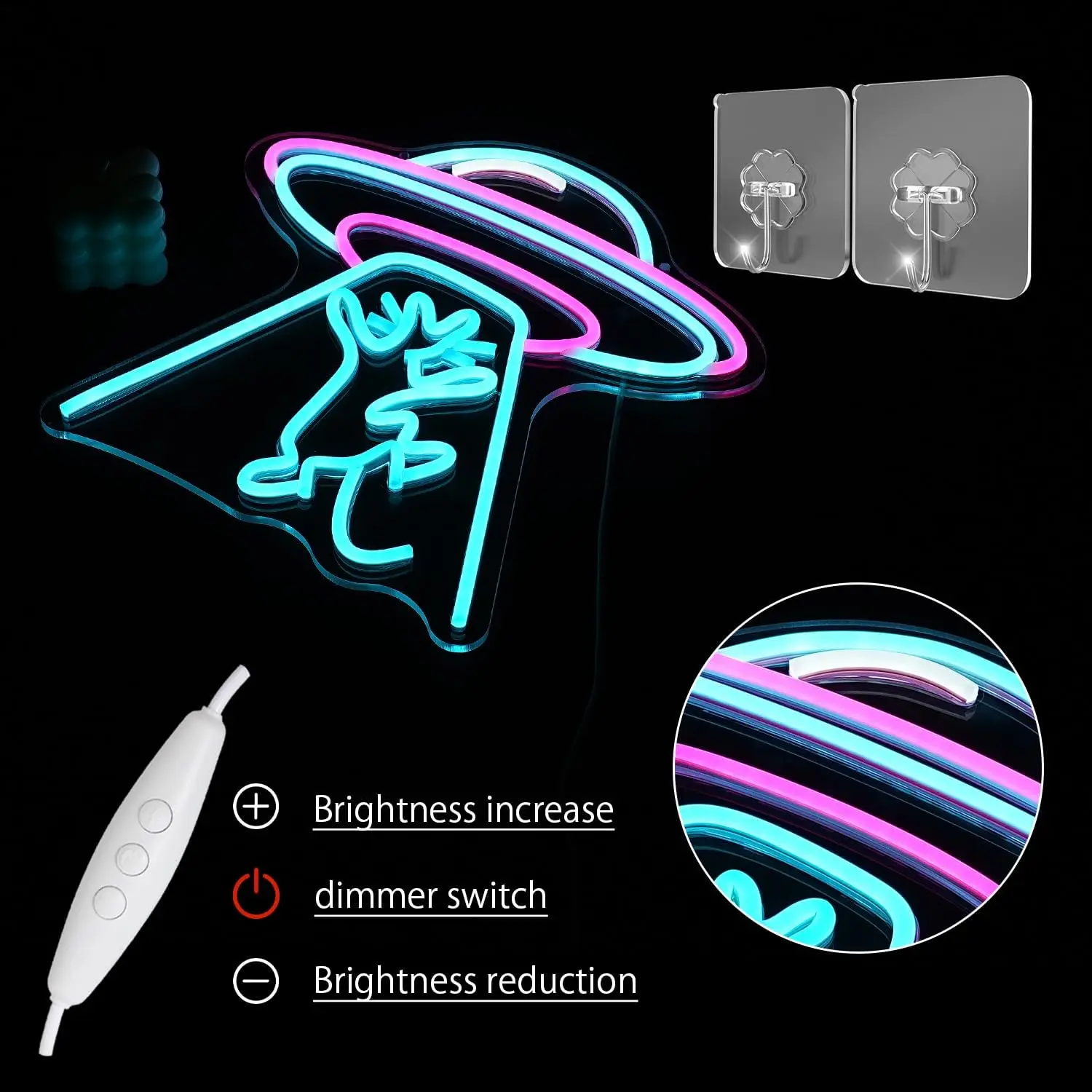 UFO Cat Abduction Neon Sign for Wall Decor UFO Neon Light LED Neon Sign for Bedroom Living Room Men Cave Bar Hotel Office Decor