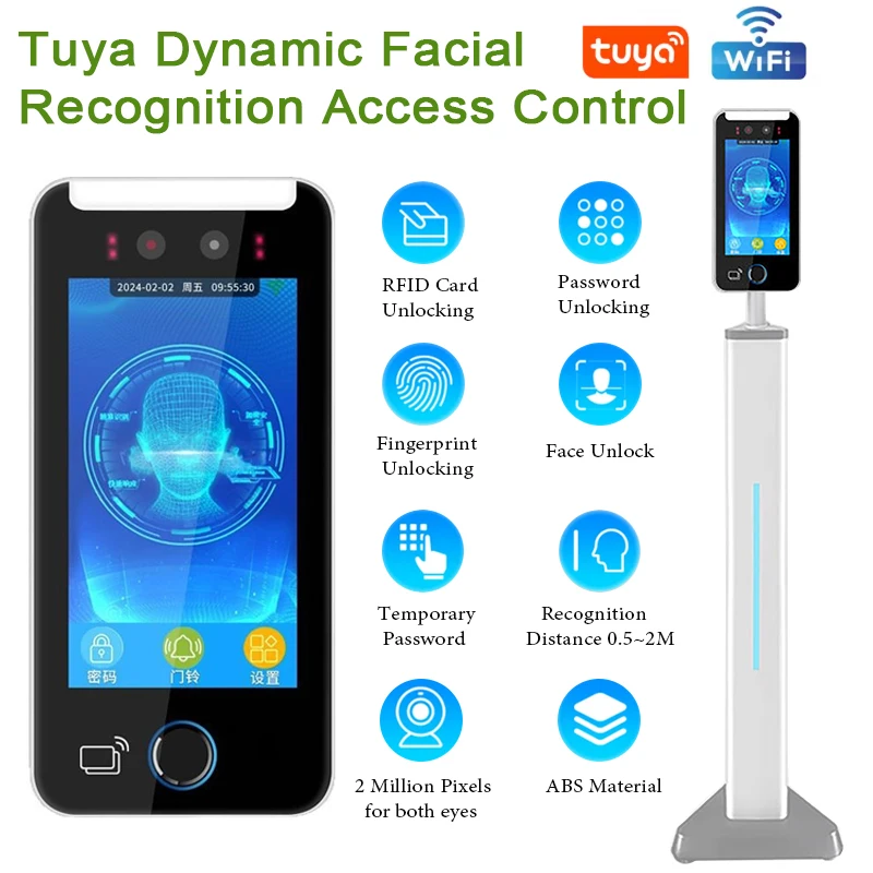 5inch Screen Tuya App Control WIFI AI Dynamic Biometric Card Fingerprint Face Recognition Attendance Access Control Machine