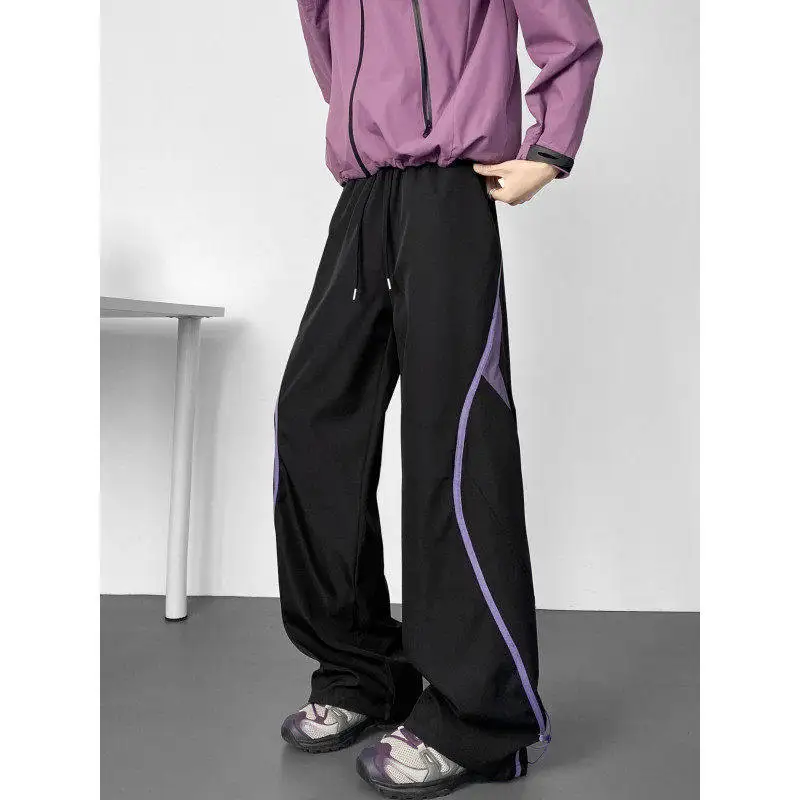 Techwear Style Waterproof Stitching Contrast Color Casual Pants Men's Loose Outdoor Sports Wide-Leg Paratrooper Straight Trend