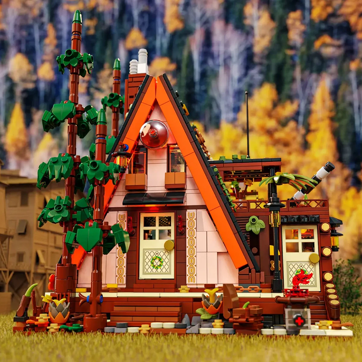Street View forêt Triangle maison modèle blocs de construction ville forêt cabine en bois briques jouets pour enfant cadeaux d'anniversaire avec LED