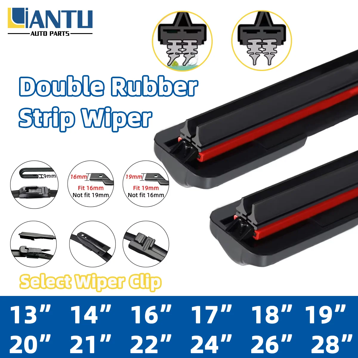 1PC Car Front Wiper Blade Dual Rubber Multiple Interface Windshield Upgrade Car Parts J/U Hook Selection Multifunctional Wiper