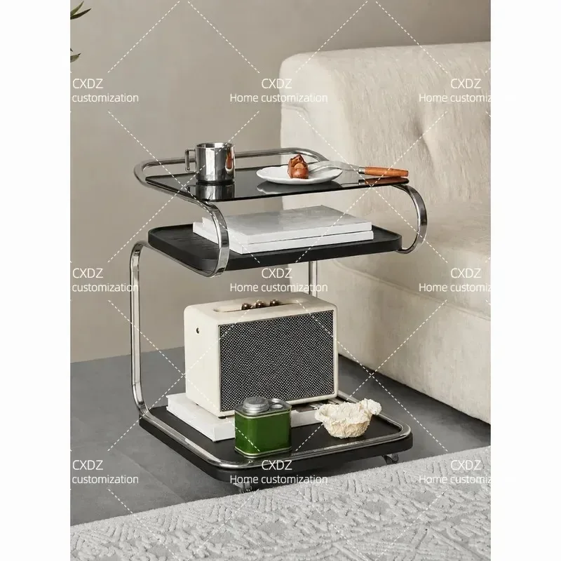 Nordic Style Movable Side Table with Wheels Living Room Coffee Table Corner Rack Antique Sofa End Table Dining Cart