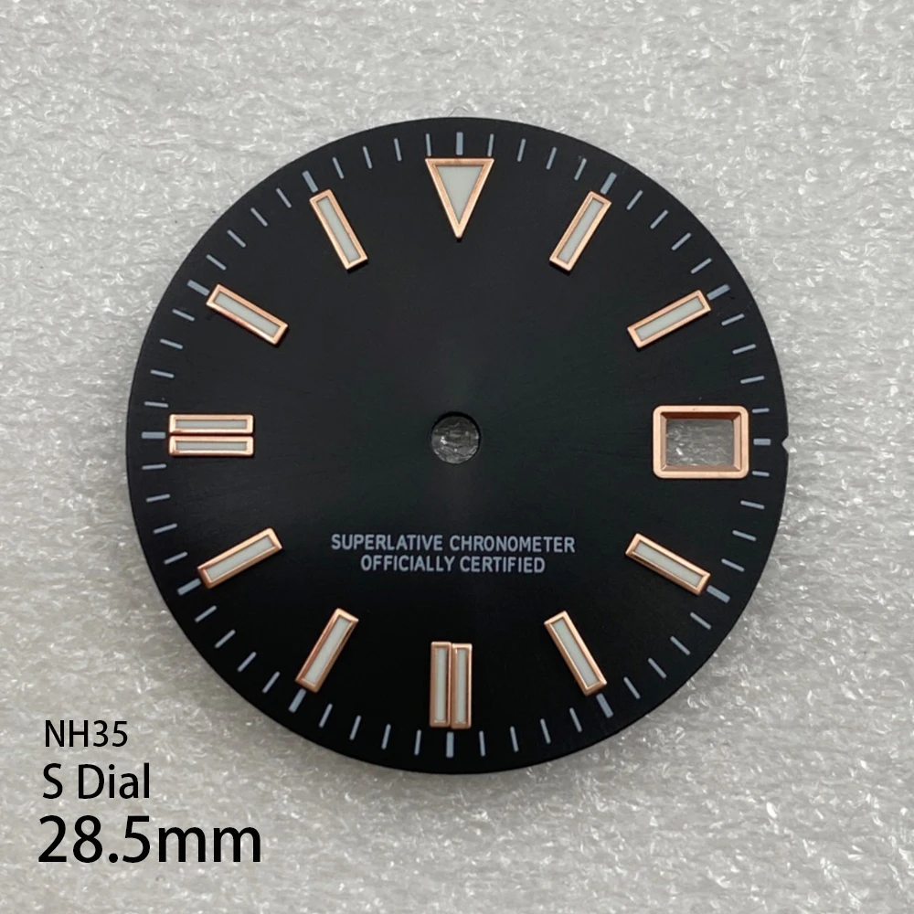 28.5mm S Logo Sunray Dial Fit NH35/NH36 Japanese Movement Green Luminous High-Quality Watch Modification Accessories