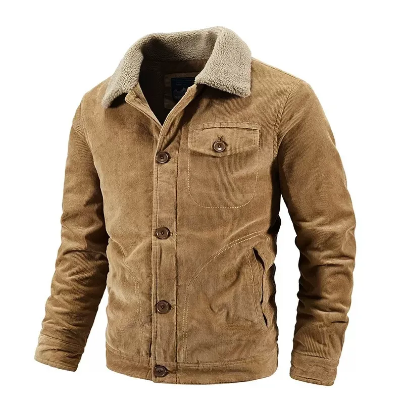 

Winter New Solid Color Plus Plush Thick Warm Workwear Jacket For Men's Casual Loose Sports Plus Large Size High-Quality Jacket