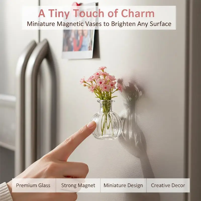 1/5 PCS Waterproof Glass Vase Fridge Magnet DIY Flower Vase Refrigerator Message Sticker for Cabinet Decor