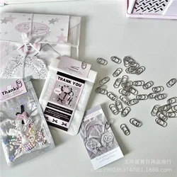 30Pcs Y2K Advanced Sense Silver Metal Heart Paper Clip Girl Kpop 3-inch Photo Card DIY Packing Folding Back Card Fixed Decor Pin