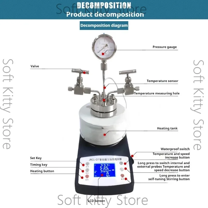 100ML High pressure temperature Autoclave Reactor with magnetic stirrer 10Mpa 304 Stainless Steel Reaction Kettle