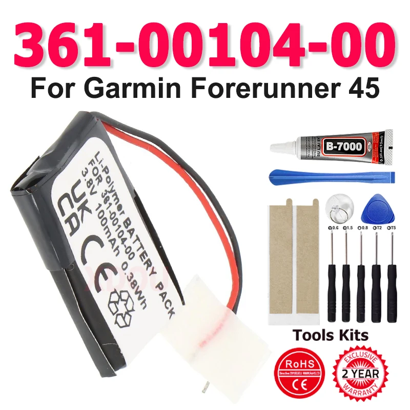New Replacement 361-00104-00 Smart watch Battery For Garmin Forerunner 45 100mAh High Capacity Batterie + Free Tools
