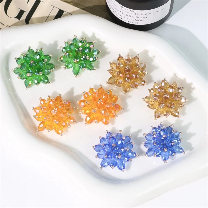 

Min order 20pcs/lot 30mm color glass beads handmade weave flowers shape floral diy jewelry garment hair accessory