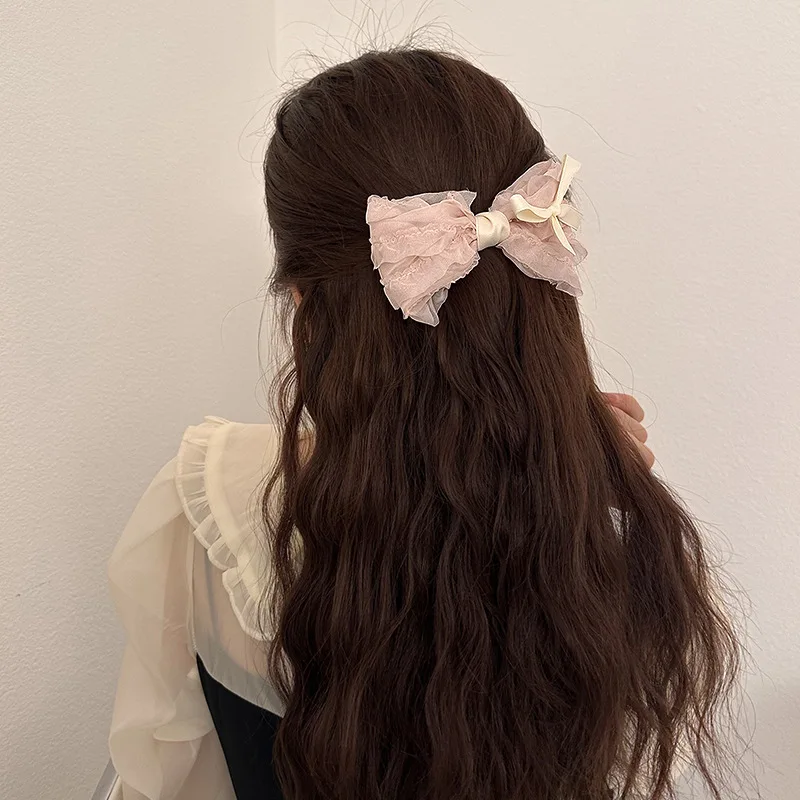 

1 Pc Women's Hair Clip New Ribbon Lace Bow Sweet Cute Kawaii Hair Clips Fashionable Ballet Lolita Hair Accessories For Girl