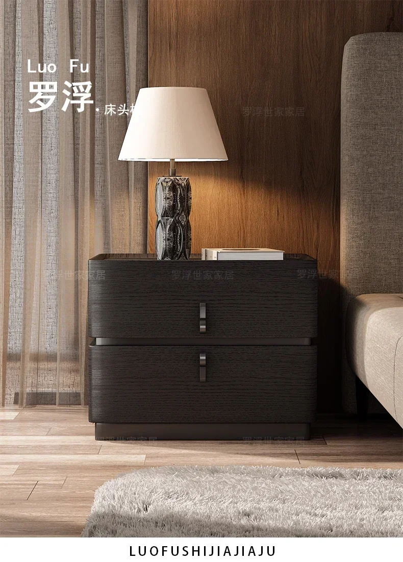 Italian minimalist modern minimalist bedroom household smoked solid wood bedside storage locker