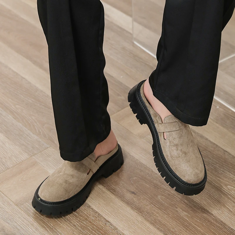 Letnie Nowe Męskie Modne Skórzane Buty na Niskim Obcasie Casualowe z Grubą Podeszwą Antypoślizgowe Buty Bez Palców Buty Wizytowe Rozmiary Męskie 38-45