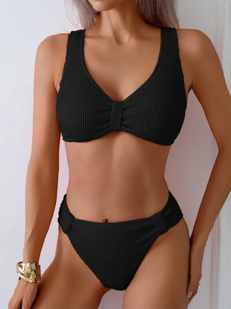 2025 Summer Solid Color Vest Crop Tops Tankini Sets Colorful Swimsuit Two Piece Women Panties Suit Holiday Lingerie Beachwear