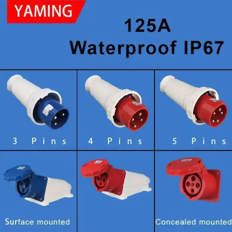 125A Industrial Plug Socket Waterproof Aviation Explosion-proof Connector Surface And Concealed 3 4 5 Core Pins IP67