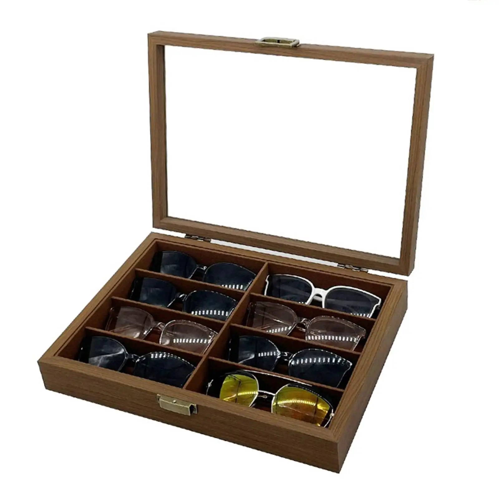 

Wooden Sunglasses Organizer Box 8 Slots Solid Space-saving with Lint Display Case for Collection Exhibition Room Gift Ornament