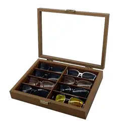 Wooden Sunglasses Organizer Box 8 Slots Solid Space-saving with Lint Display Case for Collection Exhibition Room Gift Ornament