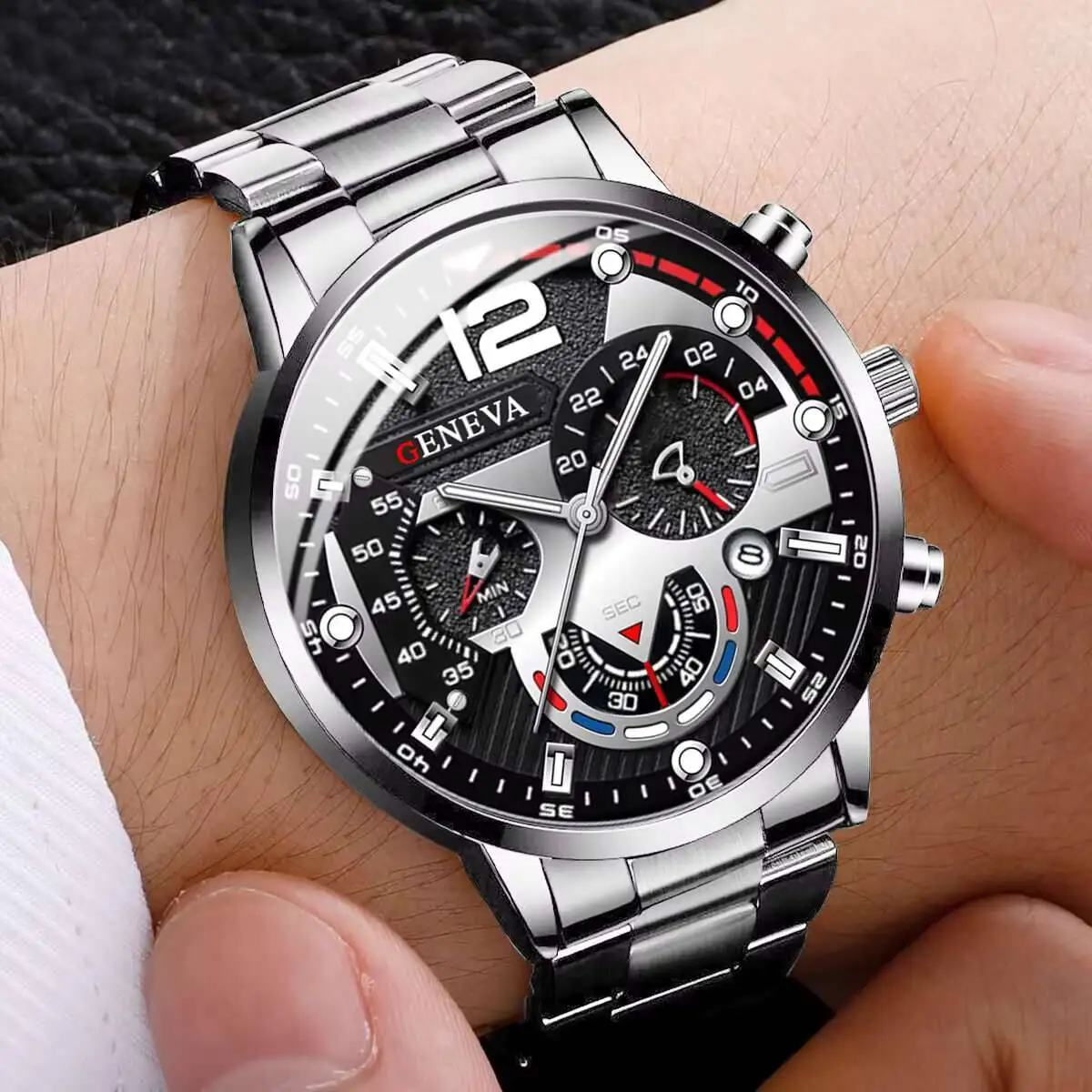 2PCS Fashion Men's Calendar Quartz Watchs Male's Analog Business Wrist Watch Bracelet Set Reloj Hombre（Without Box）