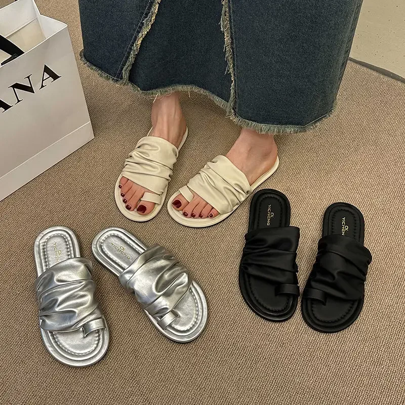 

Off White Shoes Flat on Beach Open Toe Outside Word Женские тапочки и женские сандалии Слайды Трендовая обувь Уникальная распродажа B F I