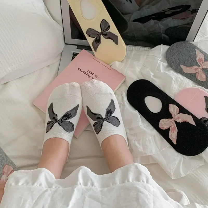 Big Bow Boat Socks Ballet Style Ins Trend Japanese Versatile Sweet Invisible No Show Sock Summer Thin Shallow Mouth Women Socks