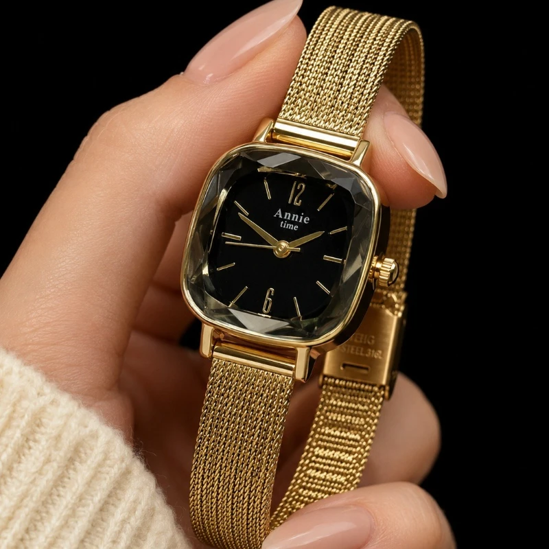 Annie Time Gold Women's Watch Simple Fashion Square Dial Analog Quartz Wristwatches for Woman Luxury Elegant Ladies Watch Reloj