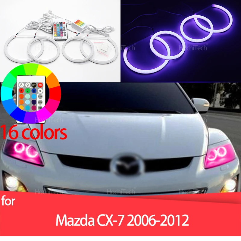 Remote Control 16-Color RGB Cotton LED Angel Eyes Rings for Mazda CX-7 2006 2007 2008 2009 2010 2011 2012 Accessories