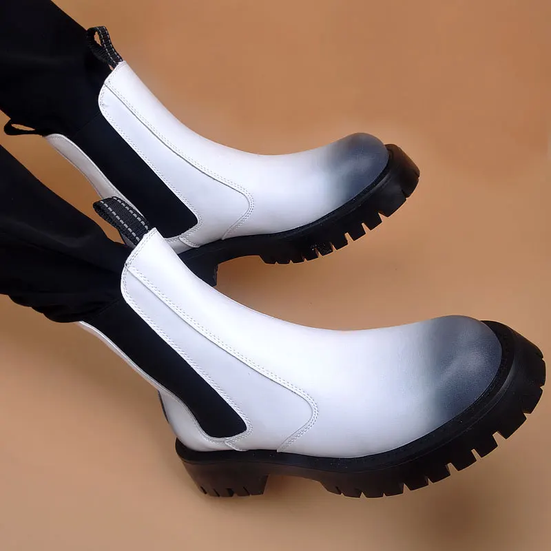 men luxury fashion high chelsea boots genuine leather shoes punk stage dress cowboy platform boot handsome long knight botas man