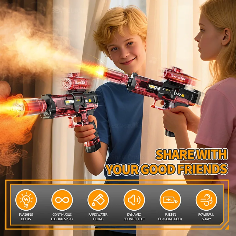 LED Glowing Smoke Electric Shooting Gun Toy for Kids Simulated Sound Effect Children Outdoor Play Automatic Pistol Christmas Toy