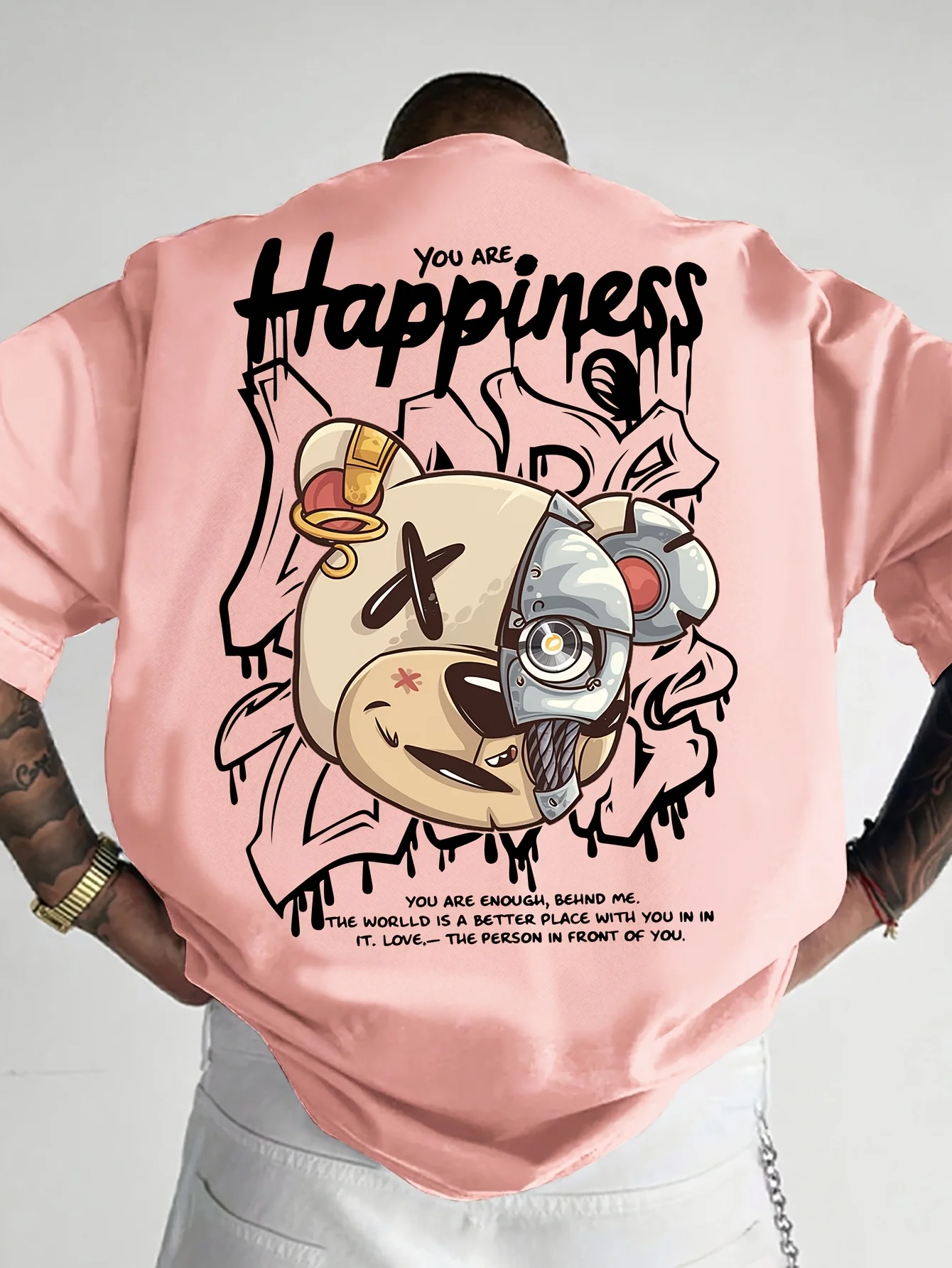 2025 New Men's Personalized Graffiti Bear Letter Printed Breathable and Comfortable Round Neck T-shirt Outdoor High Street Top image 5