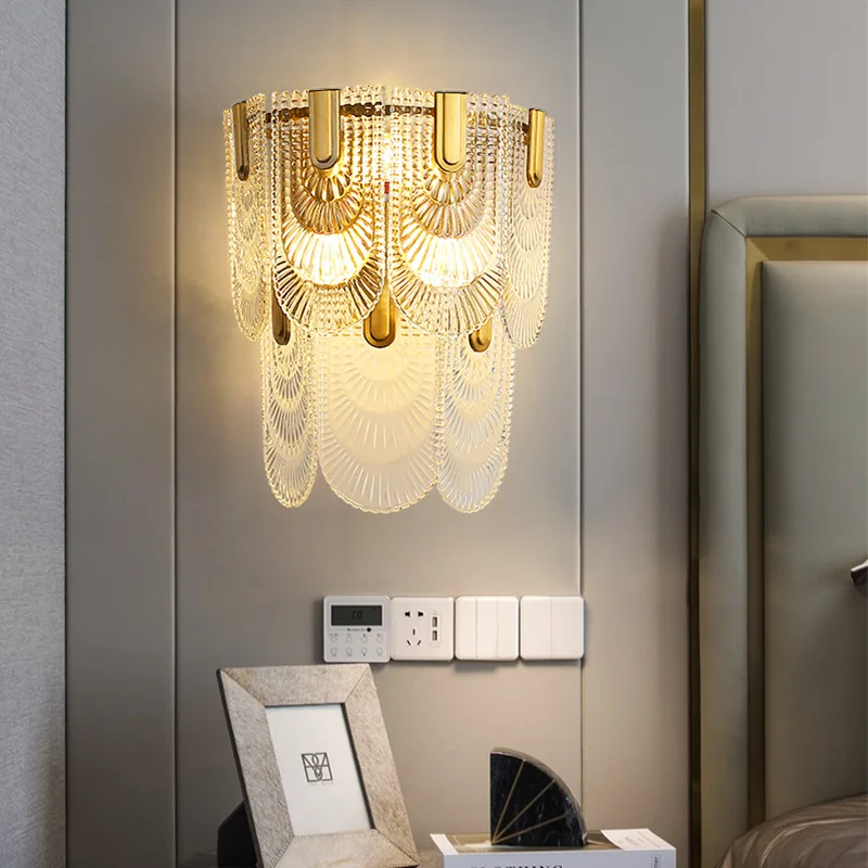 French Crystal Wall Lamp Nordic Minimalist Glass Wall Light Living Room Background Wall Bedhead Aisle Decor Creative Wall Sconce