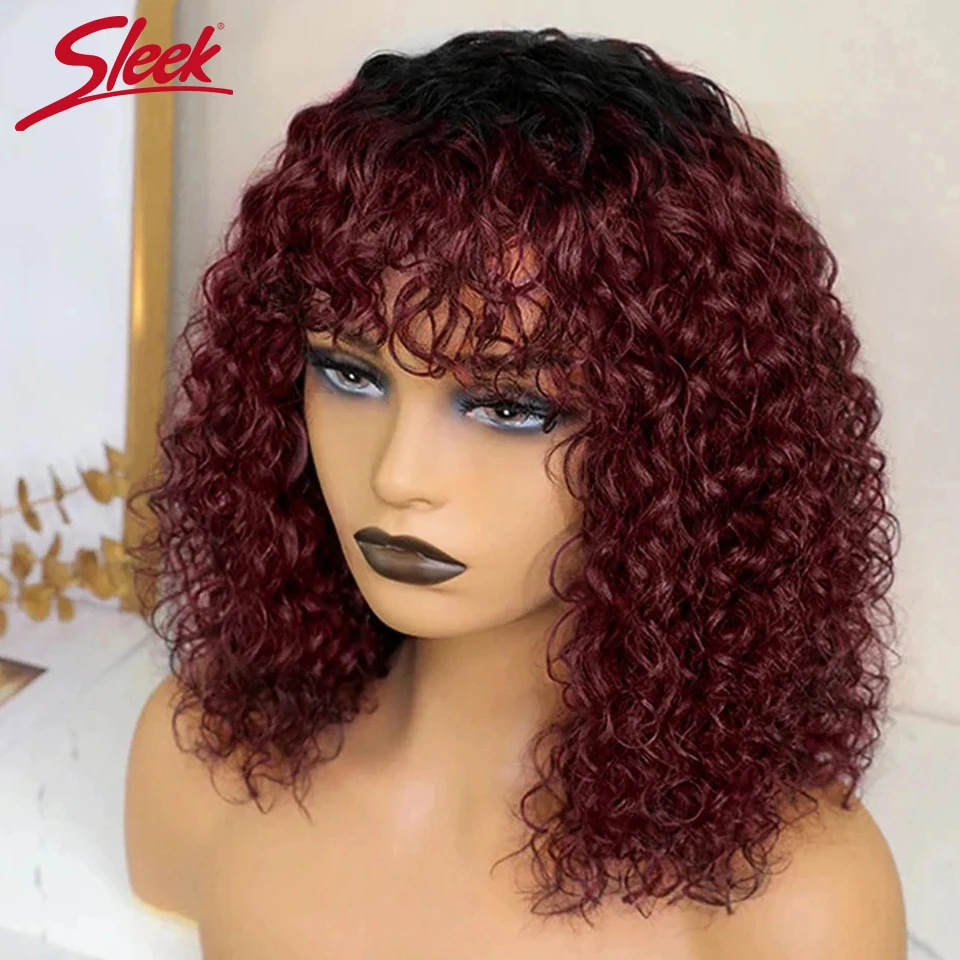 Slanke Jerry Curl Korte Pixie Cut Bob Brazilian P4/27 Pruiken Van Mensenhaar Met Bang Natual Black Remy Highlight P1b/30 Ombre T1b/33 - afbeelding 1