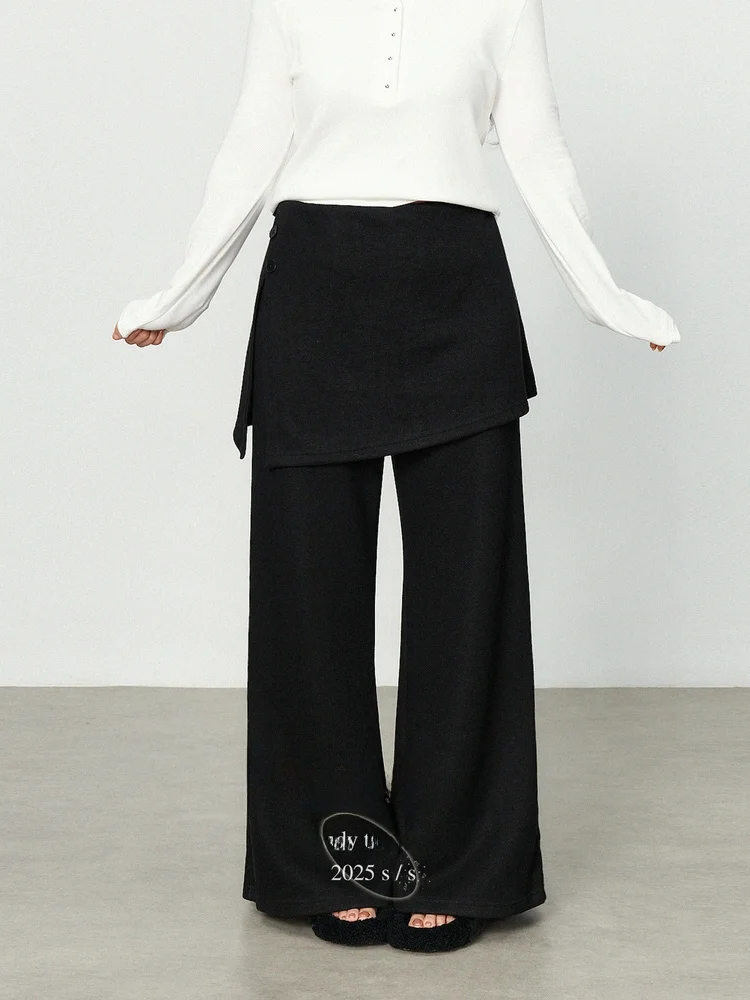 

Женские брюки-кюлоты больших размеров с эффектом двухслойности, прямые, для офиса, зимние, в корейском стиле, юбка-трапеция