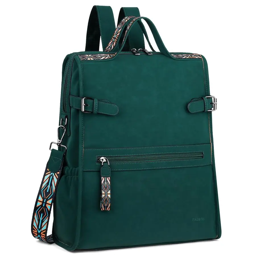 

Leather Laptop Backpack for Women, Designer Ladies Work Travel Computer Backpack with Laptop Compartment Suede Green