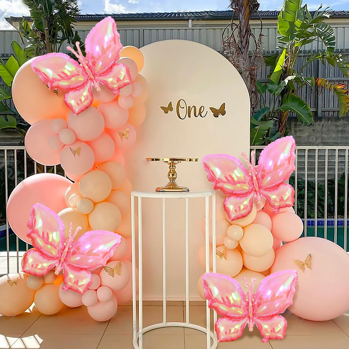 4 szt. Różowy motyl balony mylarowe dla dziewczynek kobiety motyl motyw wesele urodziny dekoracje na baby shower — zdjęcie 5