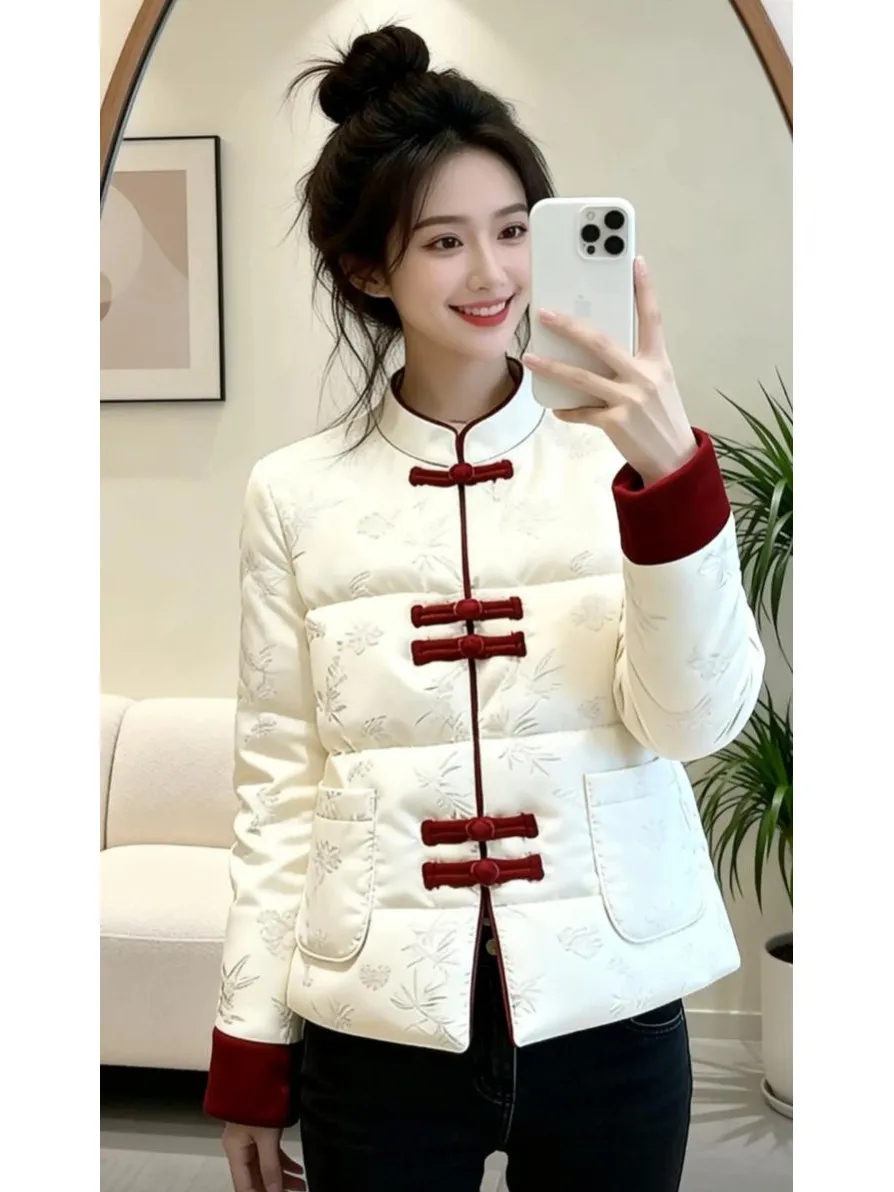 

Новая женская куртка из хлопка со стеганым утеплителем, в стиле китайской моды, с воротником-стойкой, на пуговицах, в стиле колор-блок, суперлегкая, в национальном стиле...