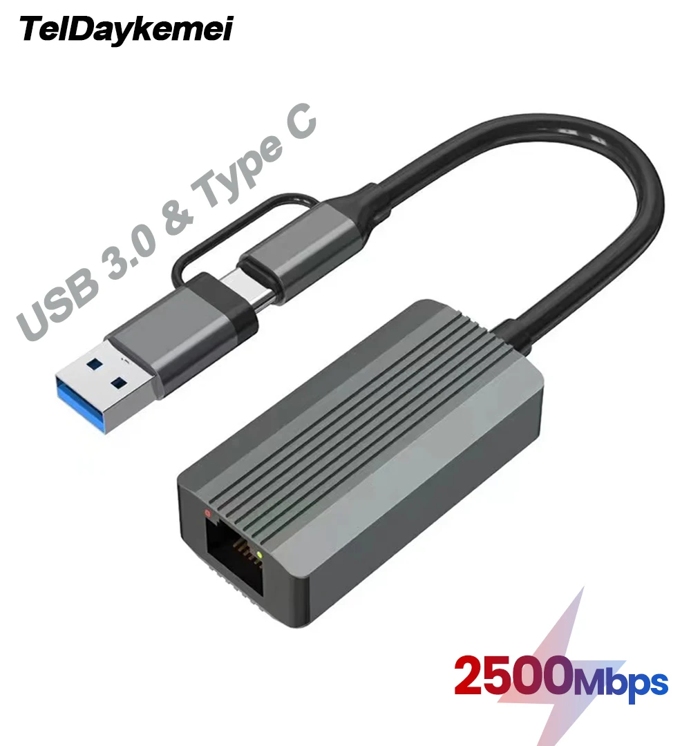 2500Mbps Ethernet Adapter 2.5G USB 3.0 & Type C to Rj45 Network Card for Laptop PC NAS Server Windows Mac OS Internet