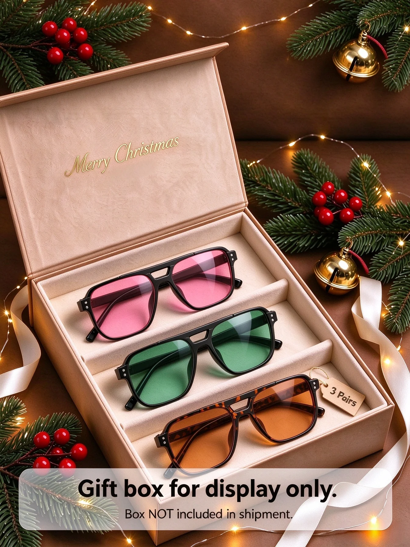 3 pairs of neutral retro double bridge square sunglasses set, UV resistant retro large frame glasses, suitable for beach parties
