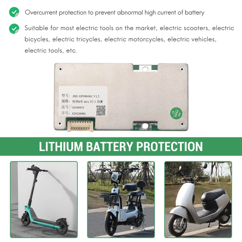 8S 24V 60A BMS Li-Iron Lithium Battery Charger Protection Board With Power Battery Balance/Enhance PCB Protection Board