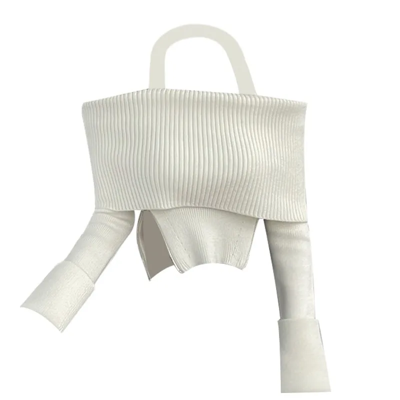 Sweet Hot Girl Pure Sexy Halter Neck Off Shoulder Sweater Women's Long-sleeved Short Knitted Pullover Fashion Female Clothes