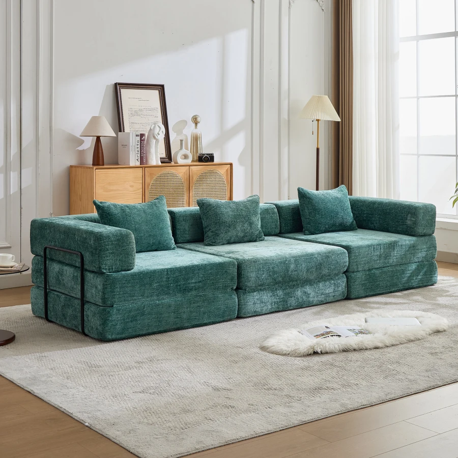Compression Sofa, Convertible Floor Sofa Bed with Fixed-Shape Frame, Boneless Modular Sectional Sofa, No Assembly Required, Che
