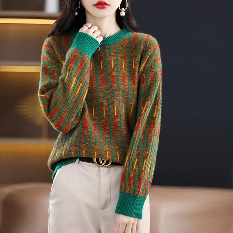 

Women Clothing Vintage Chic Soft Wool Pullovers Autumn Winter Comfortable Warm Loose Knitted Sweaters Fashion Warm O-neck Tops