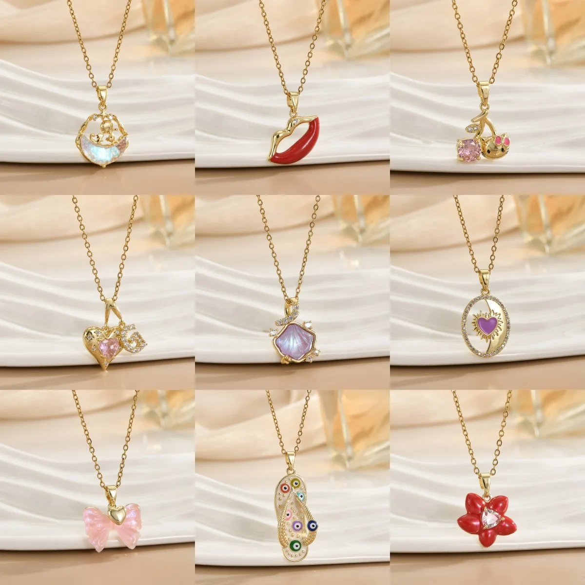 

Women Luxury Sweet Elegant Heart Pendant Necklace Stylish Gold Color Tarnish-Resistant Titanium Steel Jewelry Accessories