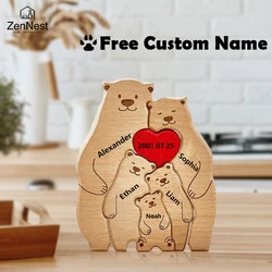 Bear Home Wooden Puzzle Personalized Custom Decor Heart Warmer Birthday Gift Art Puzzle Name Home Decor Thanksgiving Gift