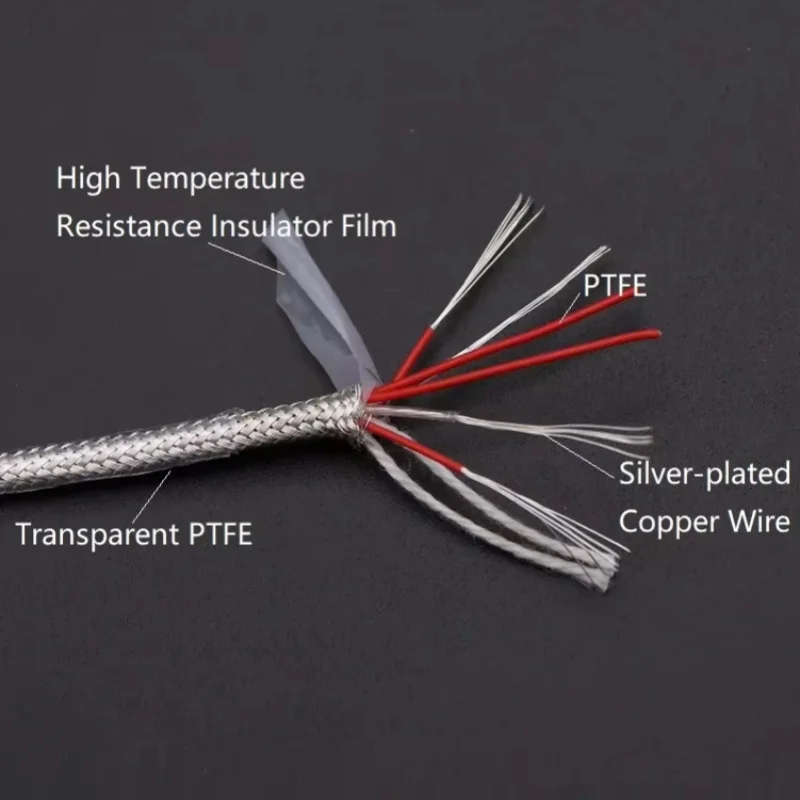 PT100 Compensation Wire 2/3/4/6 Cores PTFE Insulator Silver Plated Copper Shield Signal Line Thermal Resistance Sensor Cable