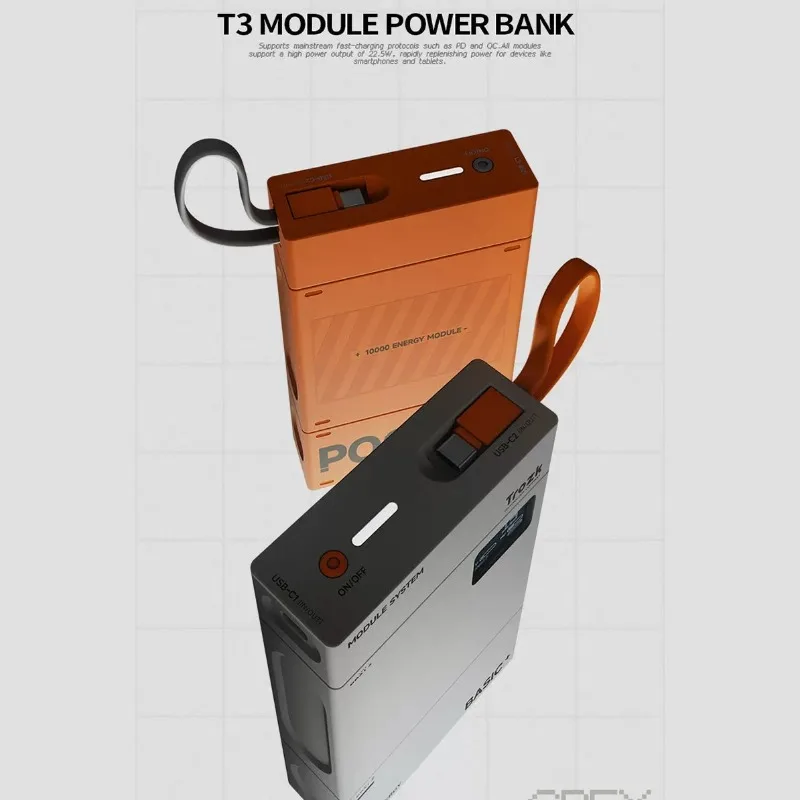 TROZK T3 Module Power Bank 3-in-1 22.5W Flash Charge 15000mAh Maximum Capacity with Screen USB C Detachable Portable Power Bank