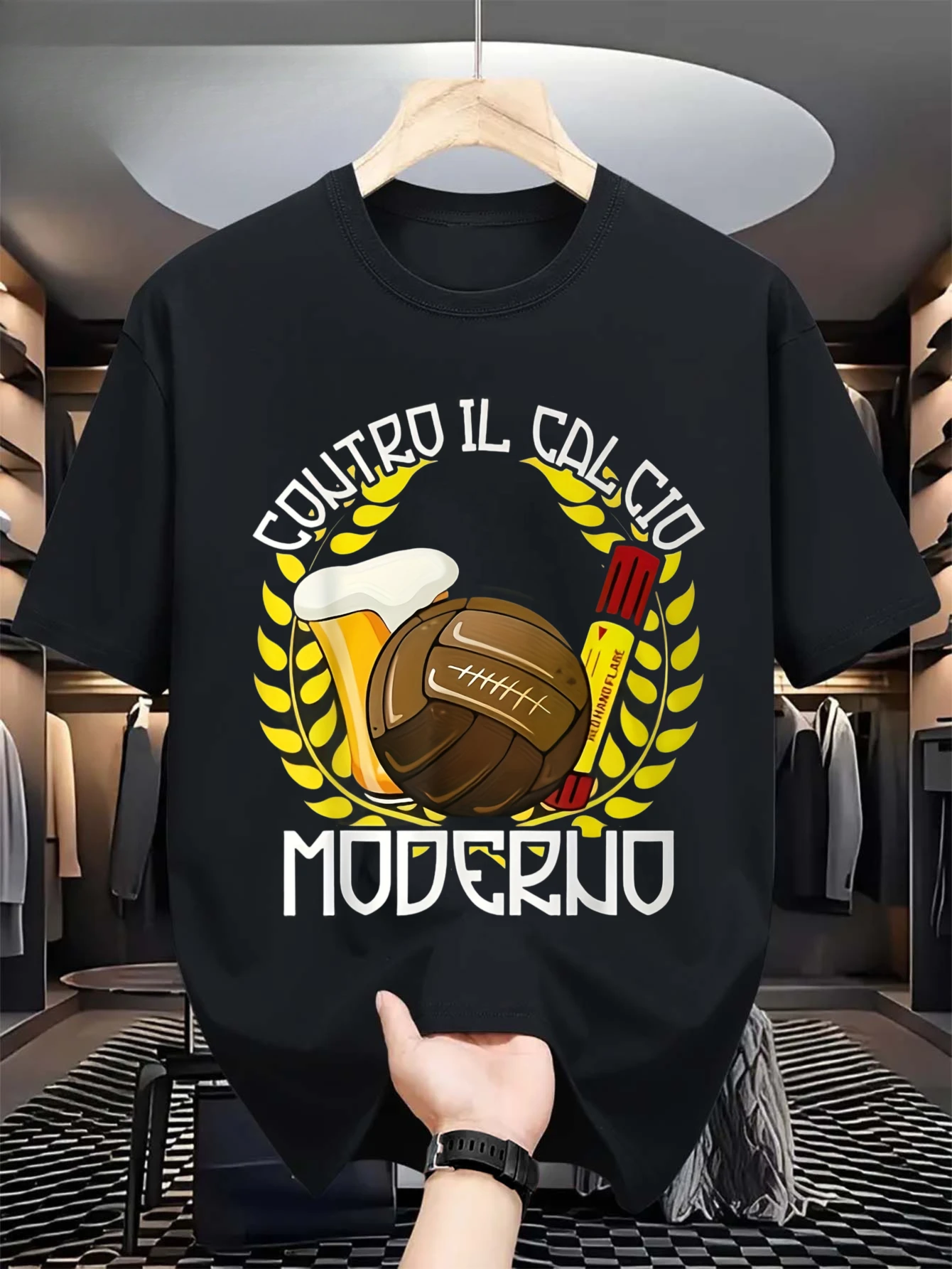 Men's Ultras Liberi Italian Football T-Shirt - Anti-Football Reform Slogan & Ultras Logo, Loose Fit Short Sleeve, Machine Washable Micro-Stretch Fabric, Round Neck Suitable for Parties, Training, Casual Wear - Italian Ultras Fan Apparel