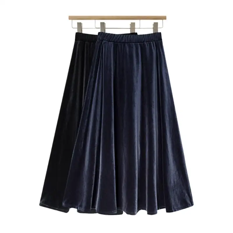 

2024 Autumn Winter Chic Office Long velvet Skirt plus size fashion Elegant vintage velour Skirts Spring Streewear vintage skirts