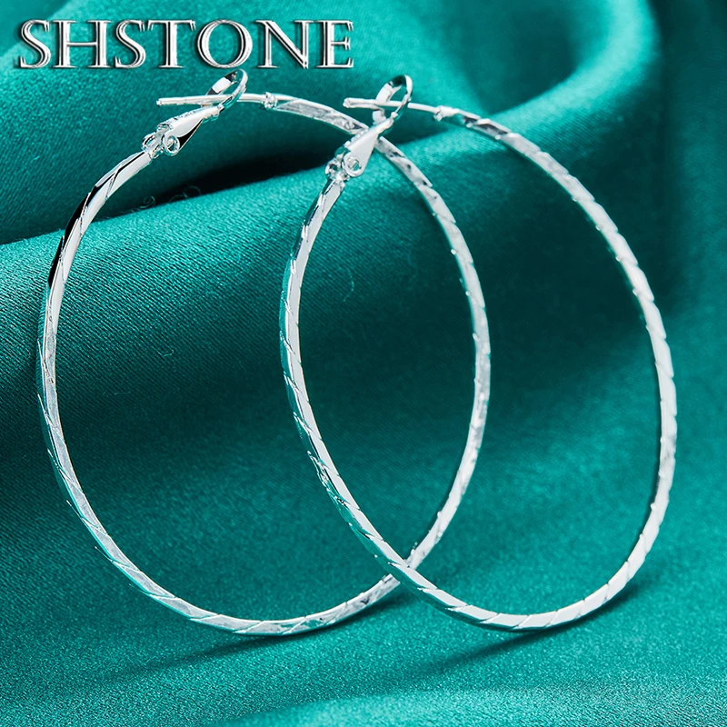 50mm 925 Sterling Silver Twisted Pattern Large Circular Hoop Earring For Women Wedding Banquet Party Elegant Jewelry Accessories