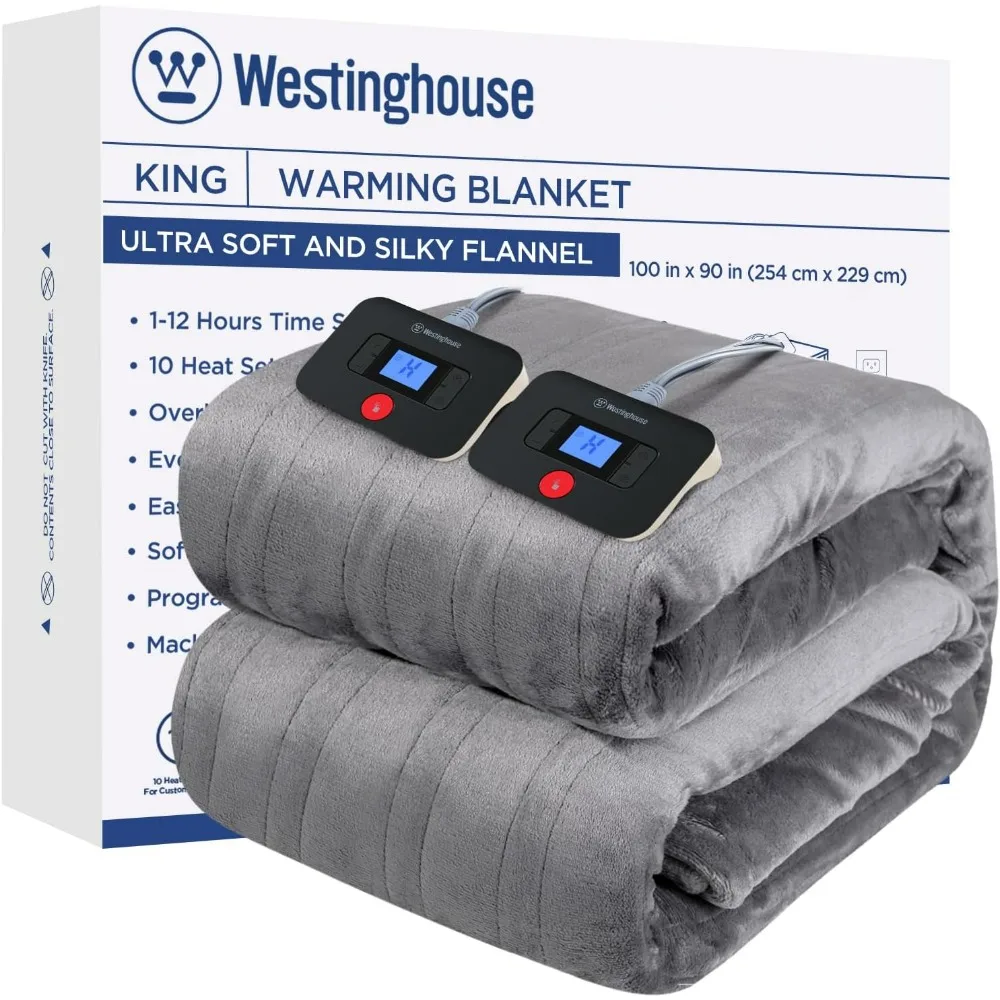 

Electric Blanket King Size, Super Cozy Soft Flannel 100" x 90" with 10 Fast Heating Levels & 1-12 Auto-Off, Machine Washable