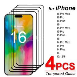 4 Pcs For Apple iPhone 16 Pro Max Glass Tempered Glass HD Flim Screen Protector Film For iPhone 16 15 14 13 12 11 Pro Max Glass